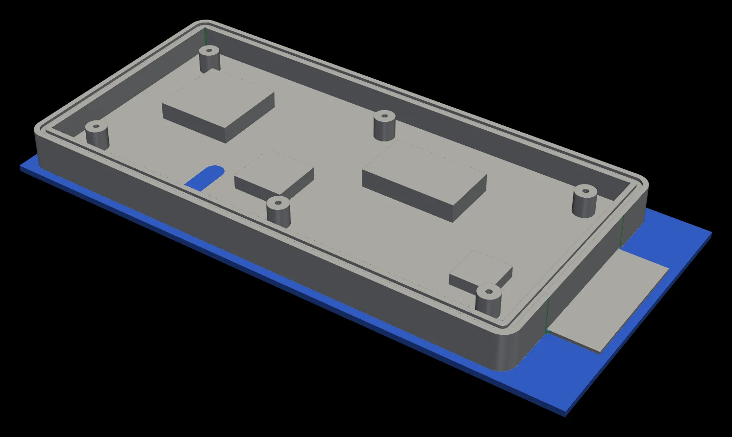 Simulated stock after the full program, with the part finished and the clamping stock left below